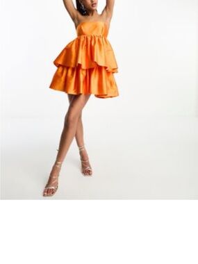 ASOS Orange Strapless Tiered Mini Dress